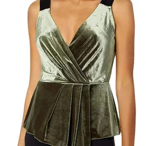 Bailey44 Army Green Velvet Asymmetrical Drape Pleated Peplum Mabel Top